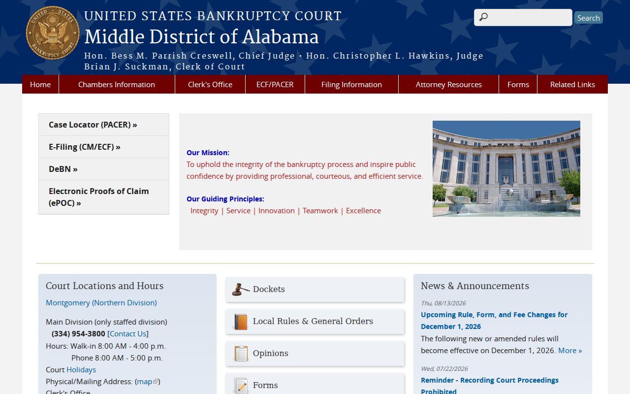 Middle District bankruptcy court information beside Barbour County criminal docket research