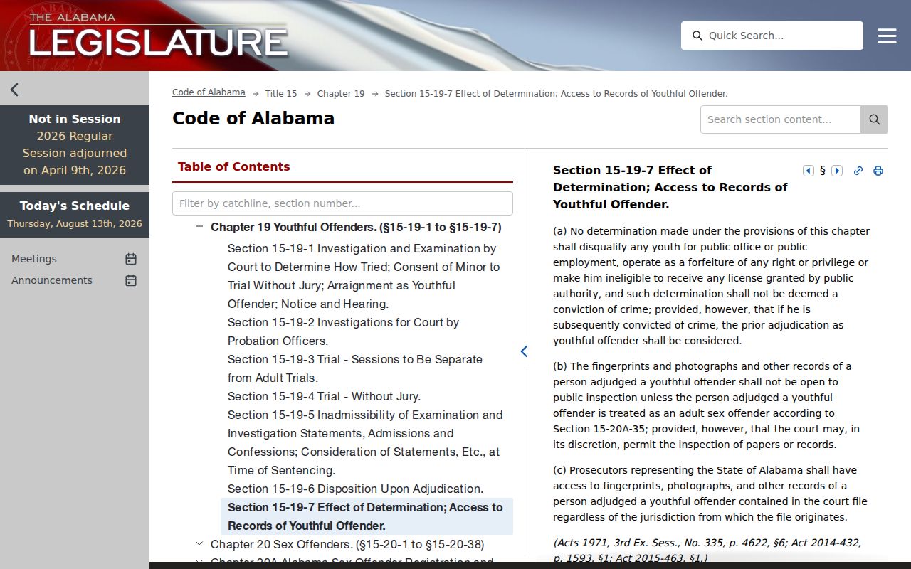 Alabama youthful offender access law for Barbour County criminal dockets