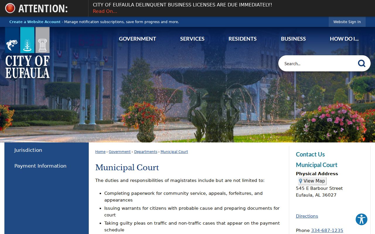 Eufaula municipal court docket office information
